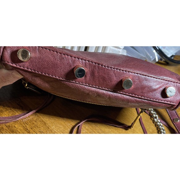Rebecca Minkoff Cross Body Purse 5 Zip Leather Maroon Studded Gold Chain Handle - Picture 6 of 13